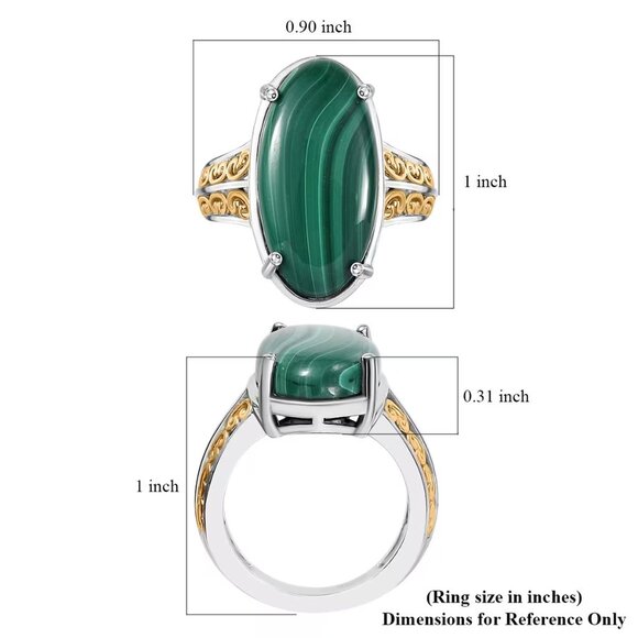 Women's African Green Malachite Solitaire Silvertone Ring in Size 8 - Picture 4 of 4